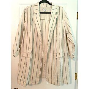J.Jill Cream Stripe Linen Blend Blazer Jacket Coastal Lagenlook Women‎ 1X